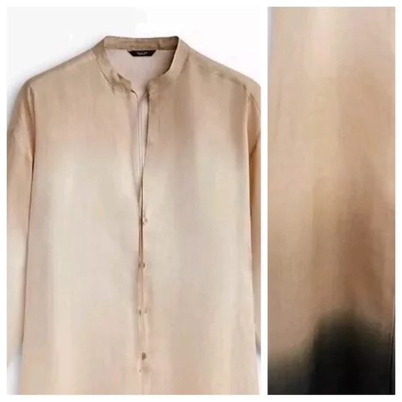 NWT. Massimo Dutti Cream/Brown Ombre Ramie Oversized Tunic Dress. Size S. - Picture 5 of 8